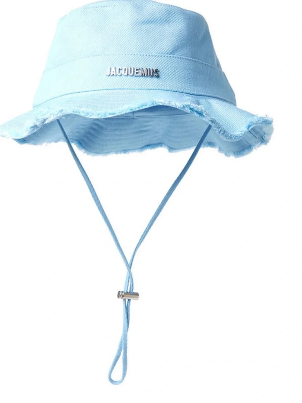Jacquemus Powder Blue Frayed-Edge Bucket Hat with Chin Cord - Picture 3 of 5